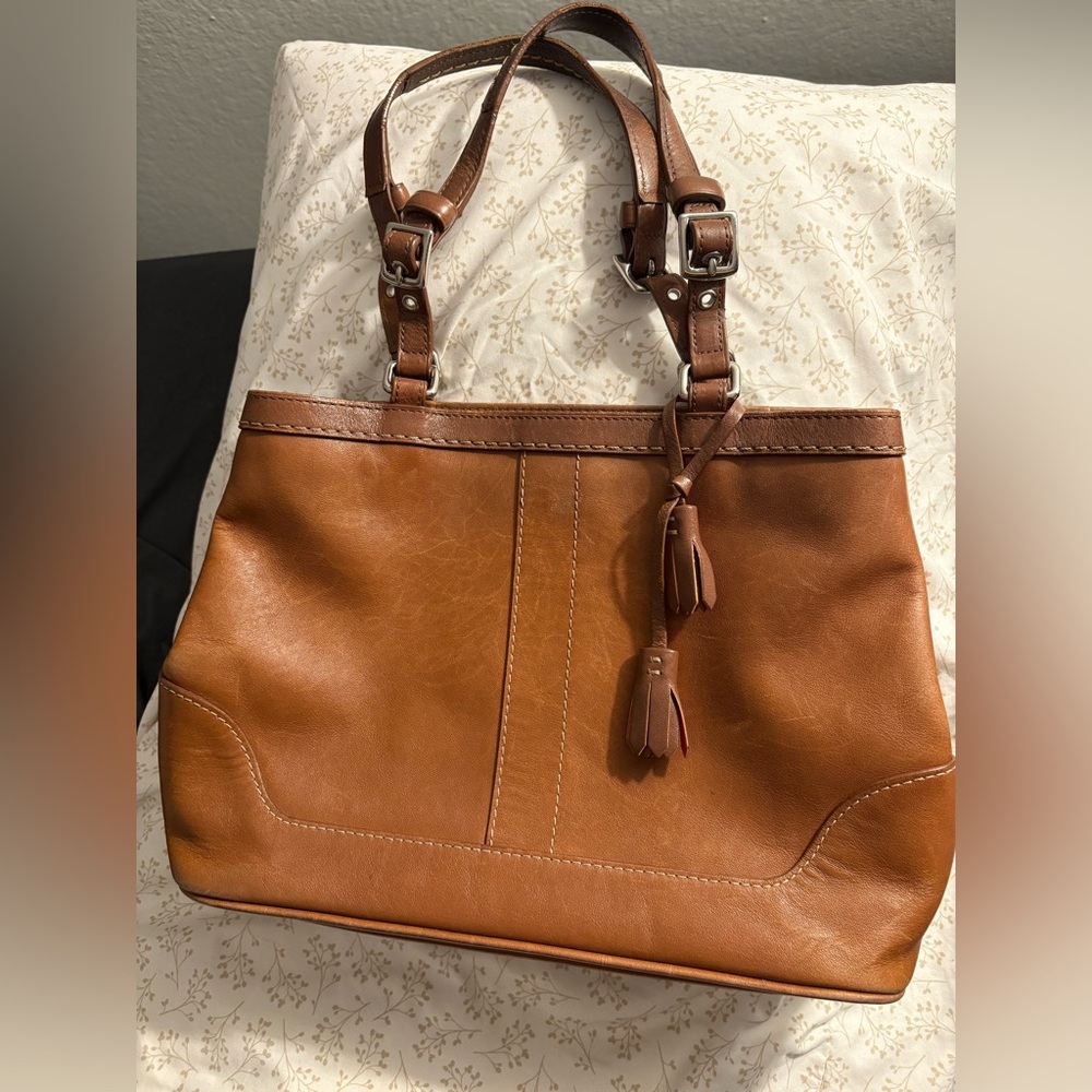 Coach Vintage Tan Hampton Carryall Handbag 7467 Leather Handbag Purse